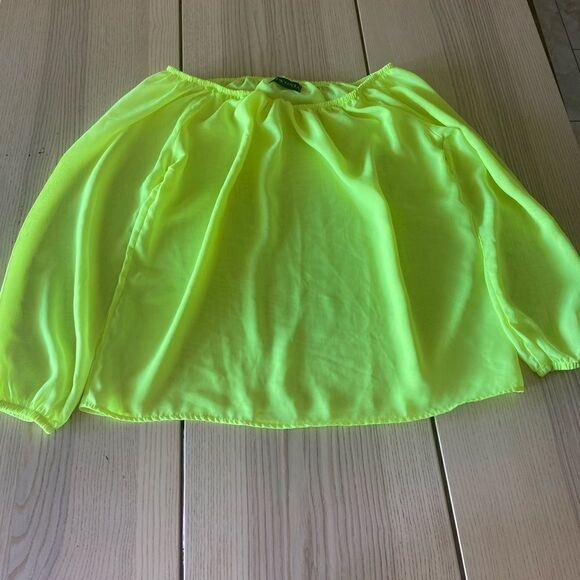 PIWONIA Neon Green- Highlighter Yellow Sheer Long Sleeve Womens M - Picture 1 of 6